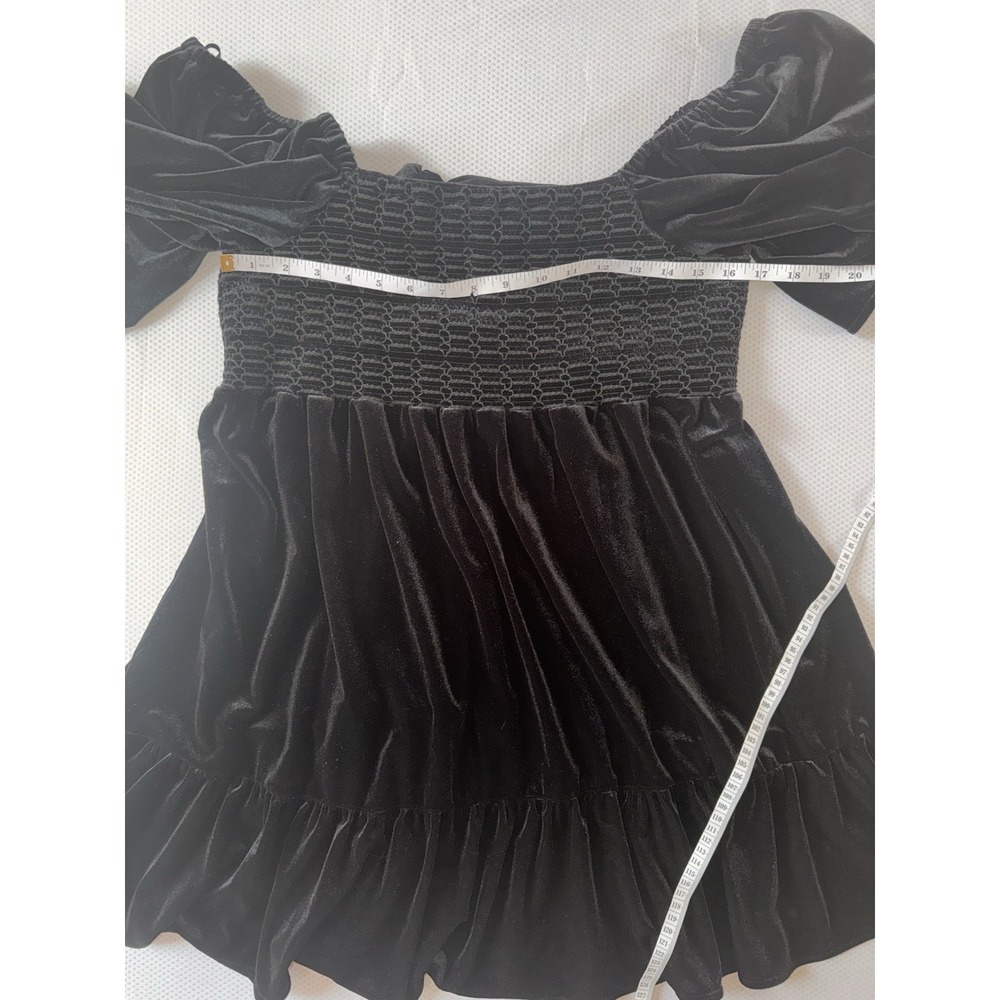 C&V Chelsea & Violet Smocked Ruffle Hem Mini Dress Women's Sz L Black Velvet NWT - Picture 6 of 7